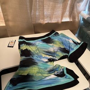 Grass Collection Blue and Green Asymmetrical Graphic Top